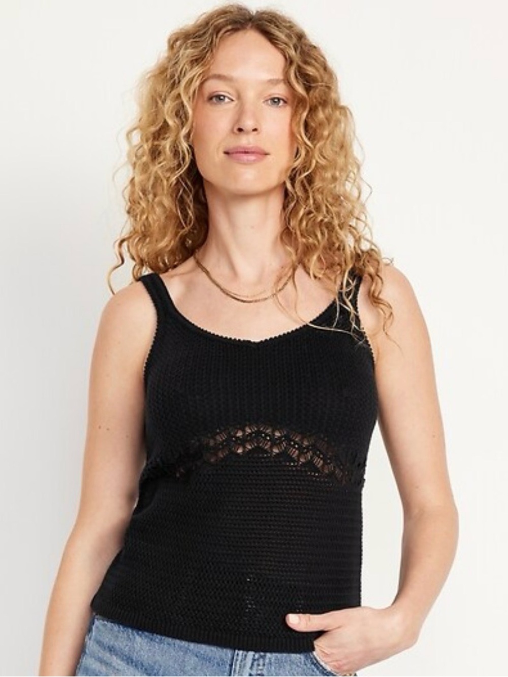 Old Navy Black Knit V-Neck Tank 100% cotton